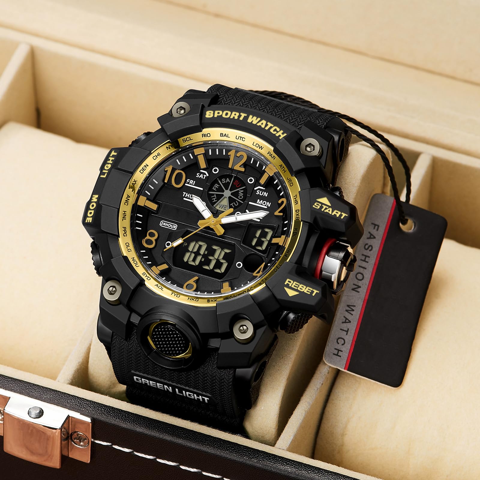Montre de sport analogique numérique robuste pour homme, étanche 5 ATM, éclairage à quartz, résistante aux chocs, pratique pour la course, la randonnée, le camping