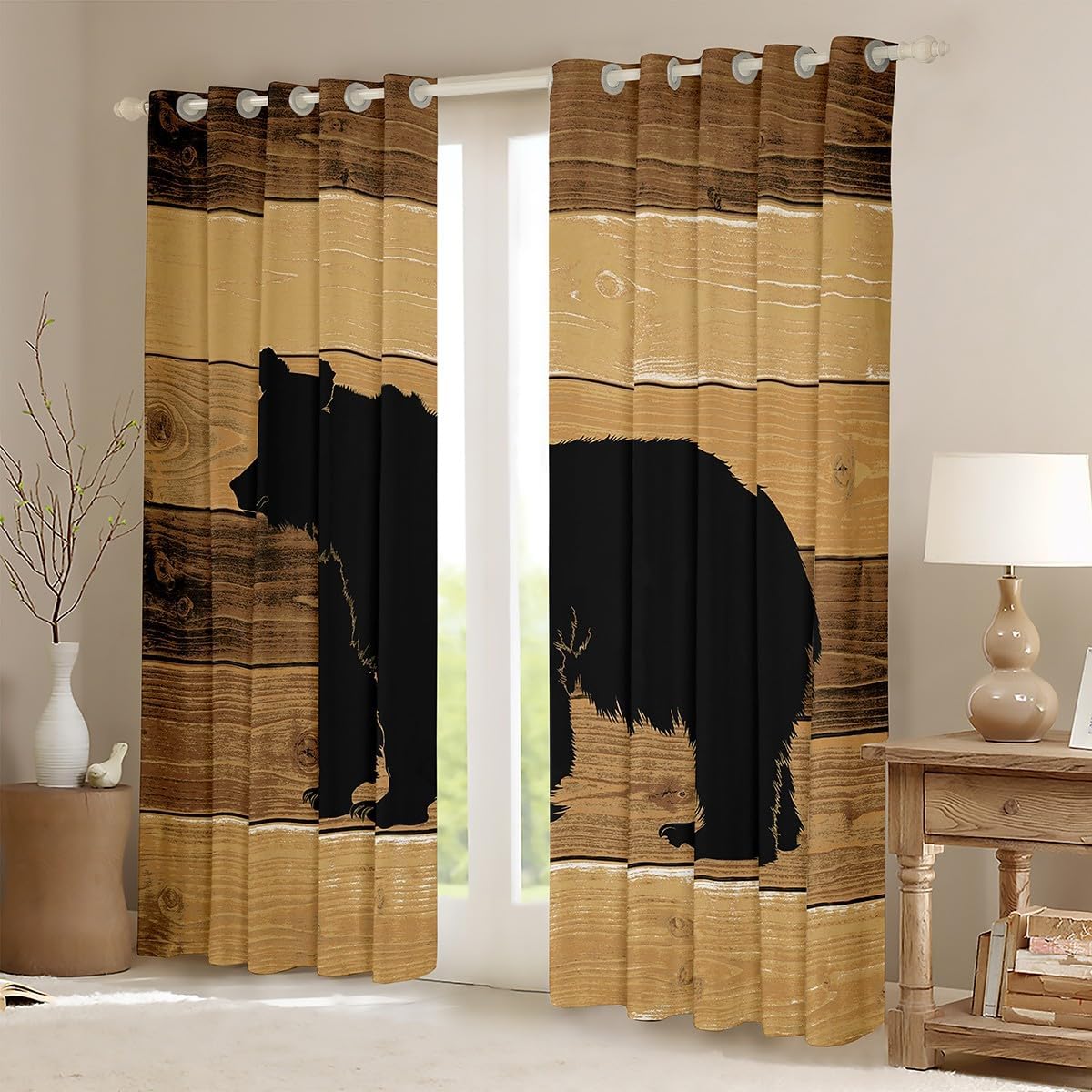 Erosebridal Black Bear Blackout Shades 42" Wx63 L, 2 Panels Woodland Wildlife Darkening Drapes for Kids Men Women Rustic Retro Safari Nature Black Brown Window Treatments Lightweight Curtains