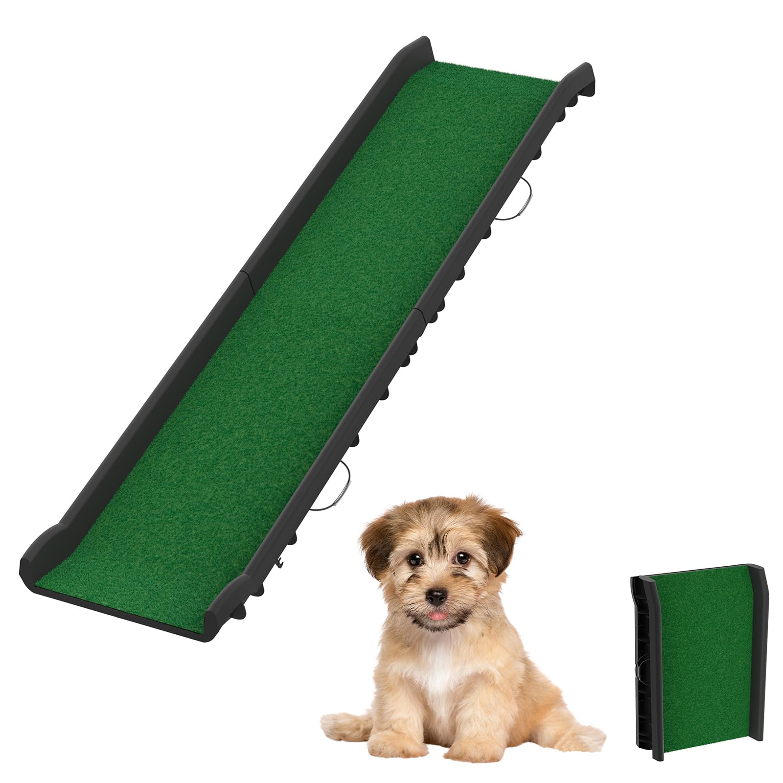 UISEBRT Rampa para perros con césped artificial, plegable para coche, escaleras para perros, rampa para maletero para mascotas, antideslizante, resistente, hasta 90 kg, 156 x 40 cm, verde