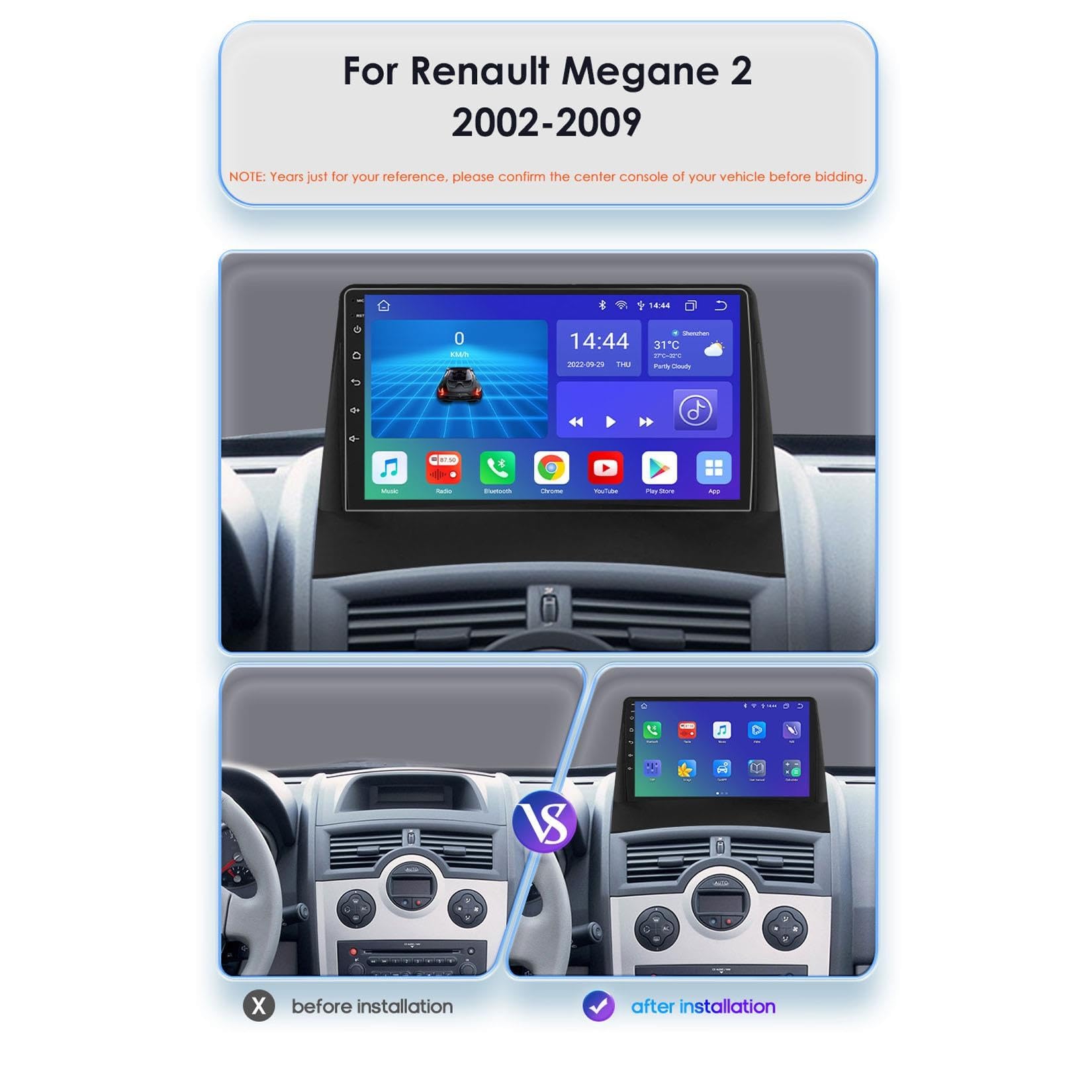 Radio de Coche 2 DIN 9" Android 15 para Renault Megane 2 2002-2009