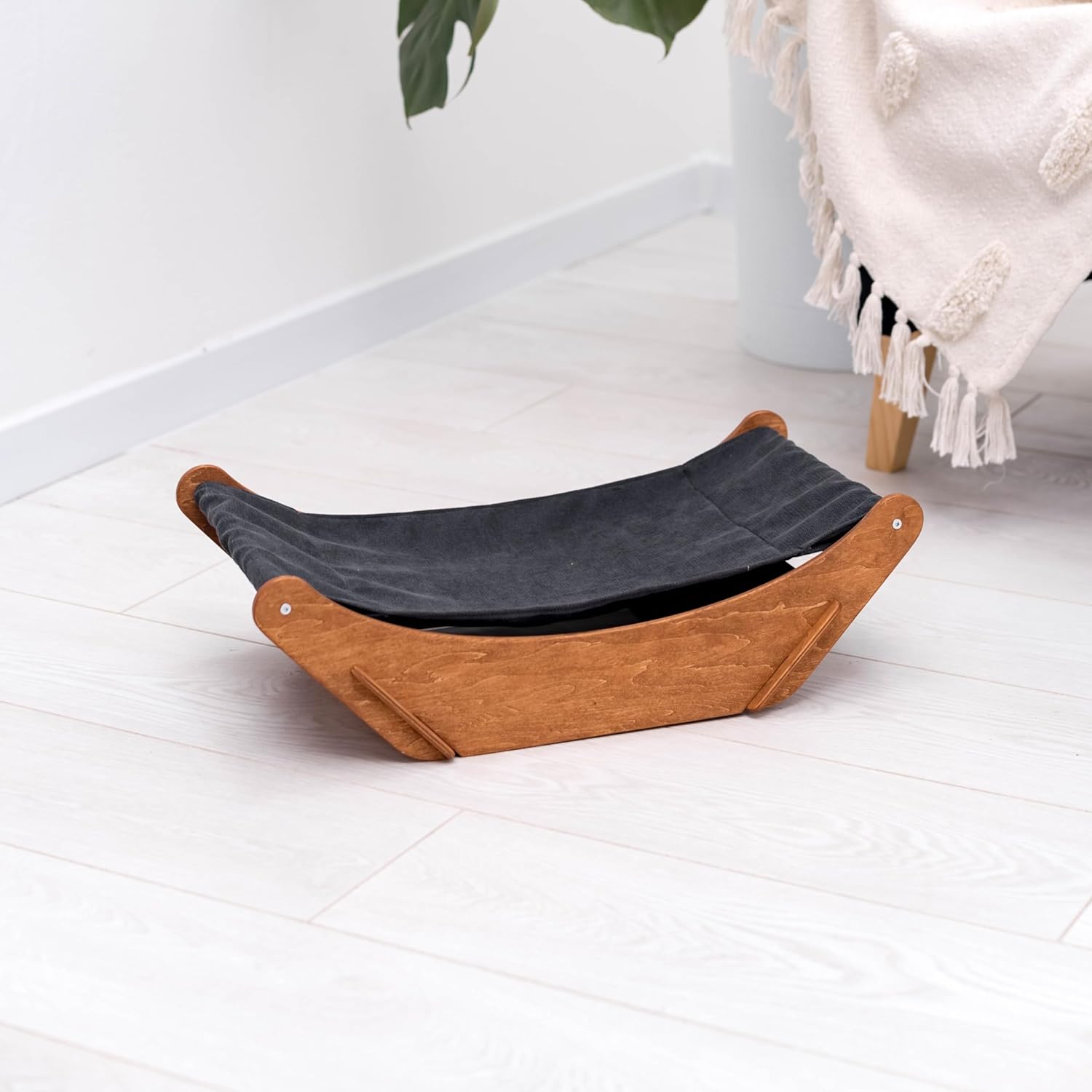 Cat Hammock Bed Wall Mount - Elevated Cat Beds for Indoor Cats - Floor Cat Hammock Wood Sleeper Cat Bed - Cat Furniture Indoor Cats Rustic Shelves Cat Decor Cat Lover Gift (Floor Hammock)