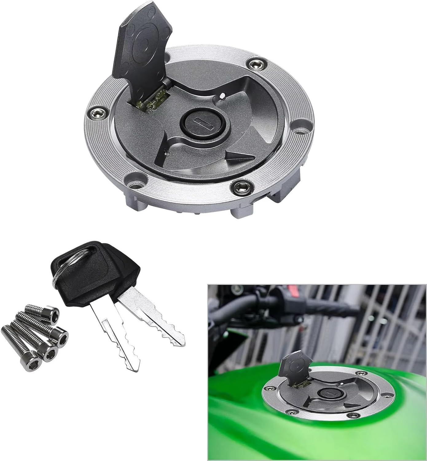 Fuel Gas Tank Cap Compatible With Kawasaki For EX300 For Ninja 300 2013 2014 2015 2016 2017 Fuel Gas Tank Cap Cover Lock Key