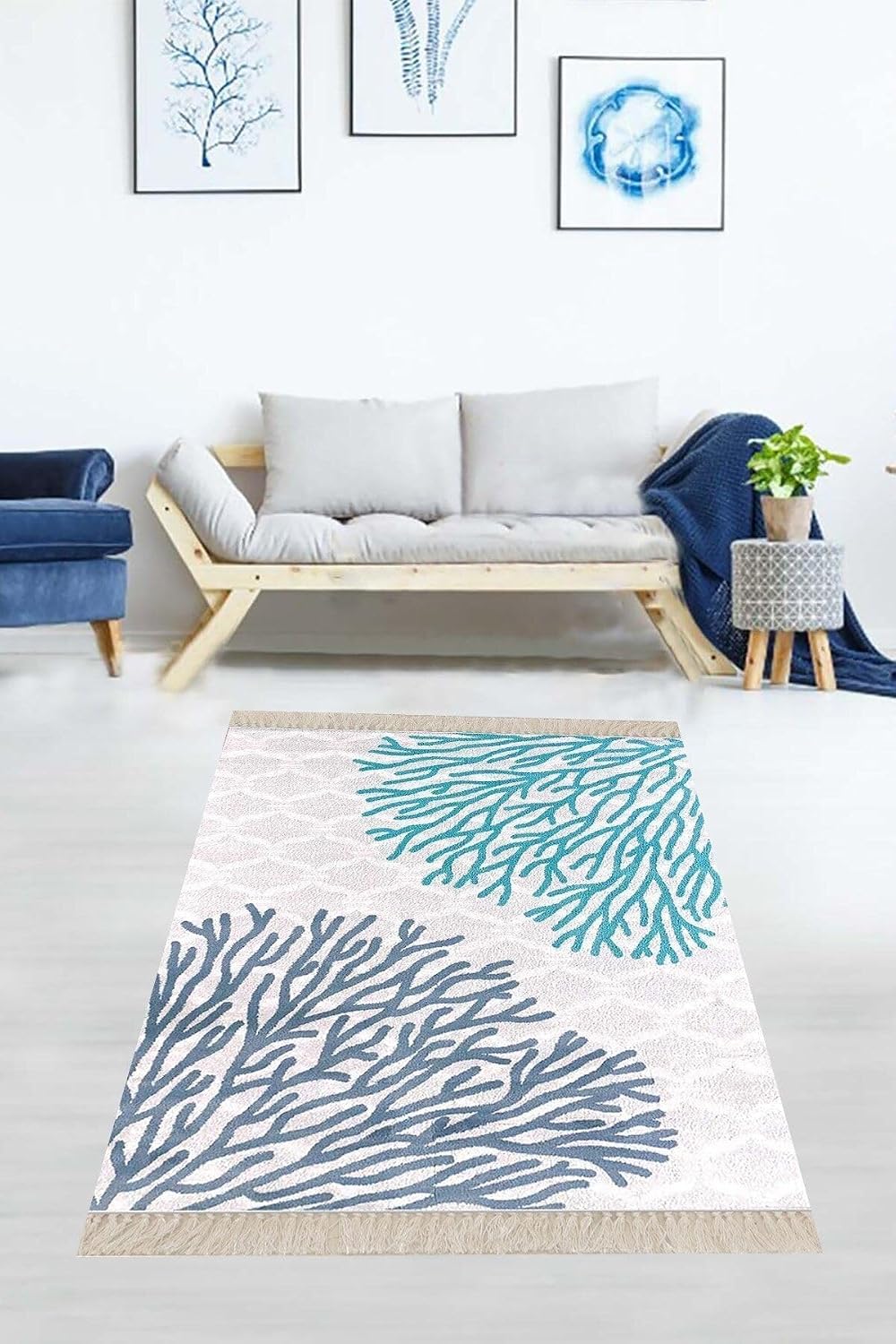 Pelangi Dijital Baskı Yıkanabilir Kaymaz Taban Modern Salon Halısı, Mavi 180 x 180