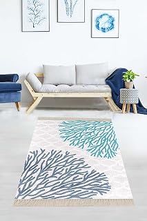 Pelangi Dijital Baskı Yıkanabilir Kaymaz Taban Modern Salon Halısı, Mavi 180 x 180