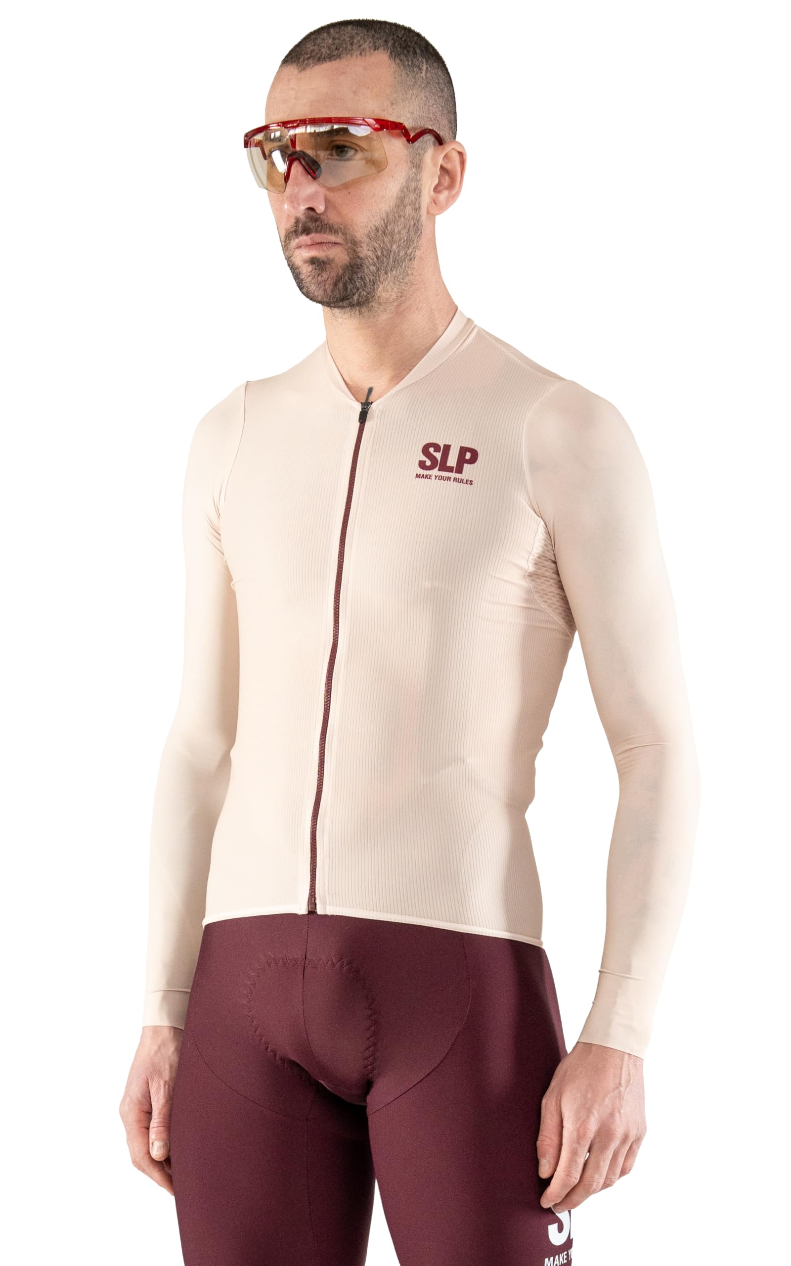 SLP. Maglia manica lunga da ciclismo Unisex - Transition MONOCROMO CREMA con 3 Tasche Posteriori - Design Italiano Originale