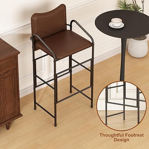 Miniatura 30 de GILLAS Juego de 2 taburetes de bar, sillas de bar altas con respaldo y reposapiés, altura de mostrador de estilo industrial, color negro Negro