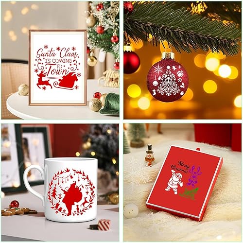 Miniatura 5 de Plantillas navideñas para pintar sobre madera, 16 plantillas de Navidad de 6 pulgadas, reutilizables, grandes, plantillas de Navidad para adornos,