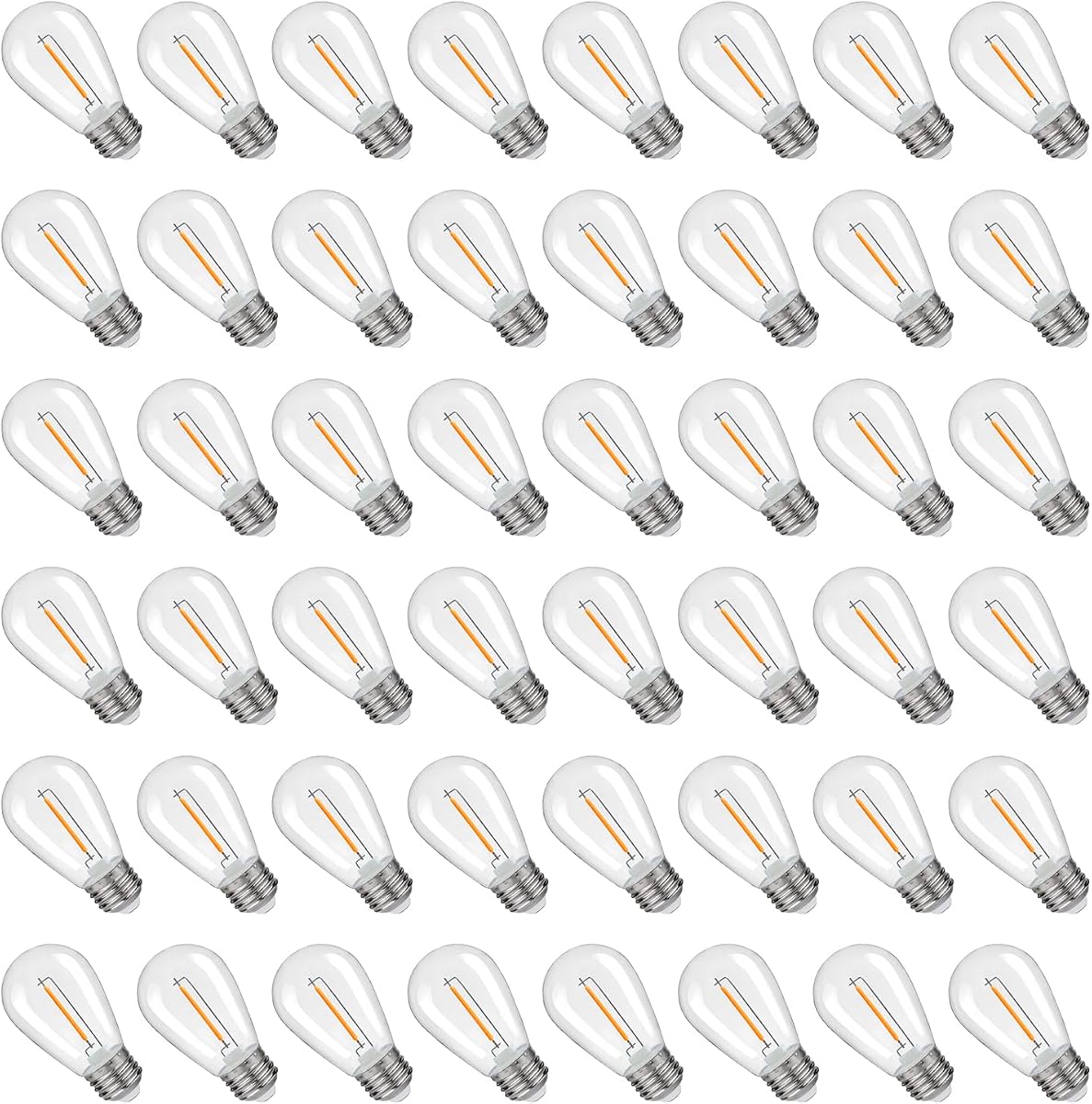 Bombillas LED de repuesto S14, Bombillas LED S14 de 1 W, Cadena de luces para exteriores | Bombillas LED S14 inastillables e impermeables, bombillas LED para patio con base E26, plástico blanco cálido 2200K 70LM no regulable, paquete de 48