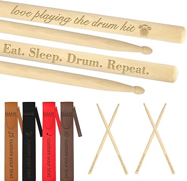 Personalized Drum Sticks Custom Engraved Wooden Drumsticks with Name/Text/Logo Drum Gifts for Drummer Teacher Musicians Adults Kids Birthday Graduation