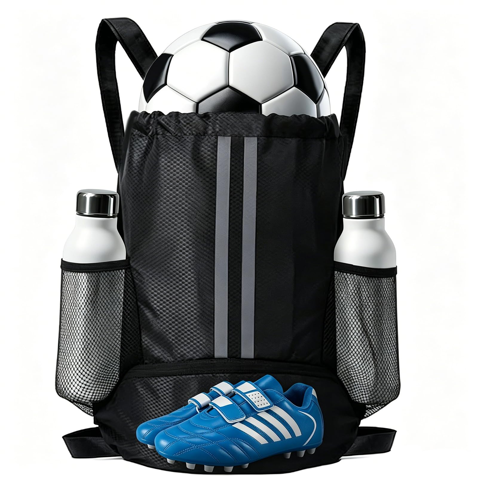 RJVZVEJH Drawstring Gym Bag, Waterproof Sports Backpack with Shoe Compartment & Wet Proof Pocket for Men Women, Water-Resistant String Beach Cinch for Football Basketball Swimming