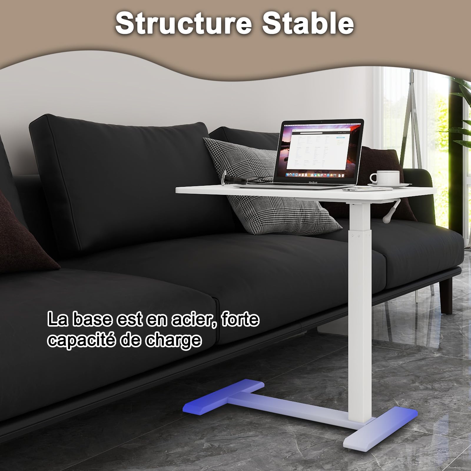 PUNCIA Table de Chevet Médicale Réglable avec roulettes Cachées 68x40 CM | Bureau Debout Mobile Plateau Appoint Portable Table de Lit Amovible Chariot d'Ordinateur Roulant pour Hôpital Maison (Blanc)