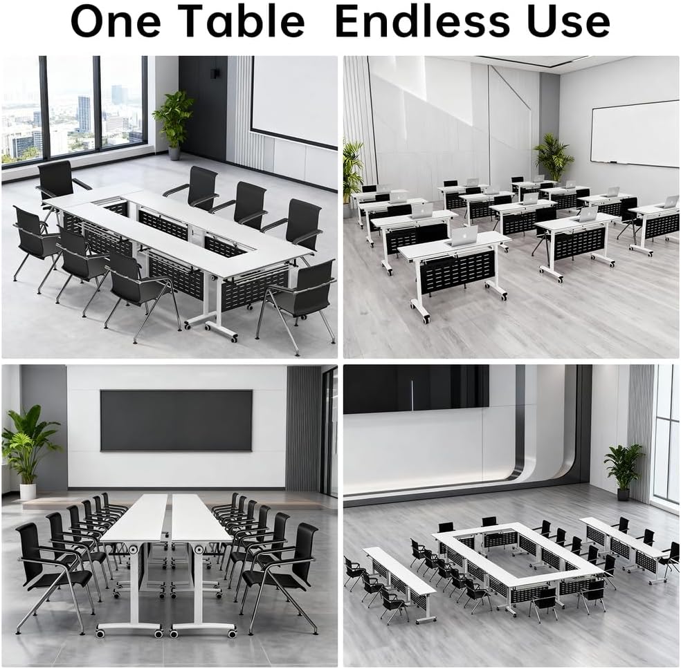 6Pack Folding Conference Table with Storage Shelf,Modern Mobile Meeting Desk, Commercial Conference Room Table with 360°Quiet Locking Casters for Seminar,Classroom Library,Training Center,Office