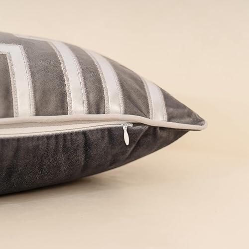 Miniatura 7 de Alerfa Fundas de cojín de cuero a rayas geométricas grises de 12 x 20 pulgadas, fundas de cojín europeas de lujo, fundas de almohada decorativas