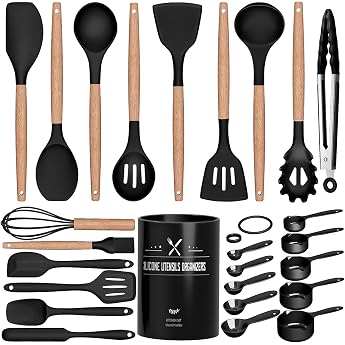 Terlulu Kitchen Utensil Set, 26 Pieces Silicone Cooking Utensils, Cooking Utensils, Heat Resistant Cookware with Utensil Hold