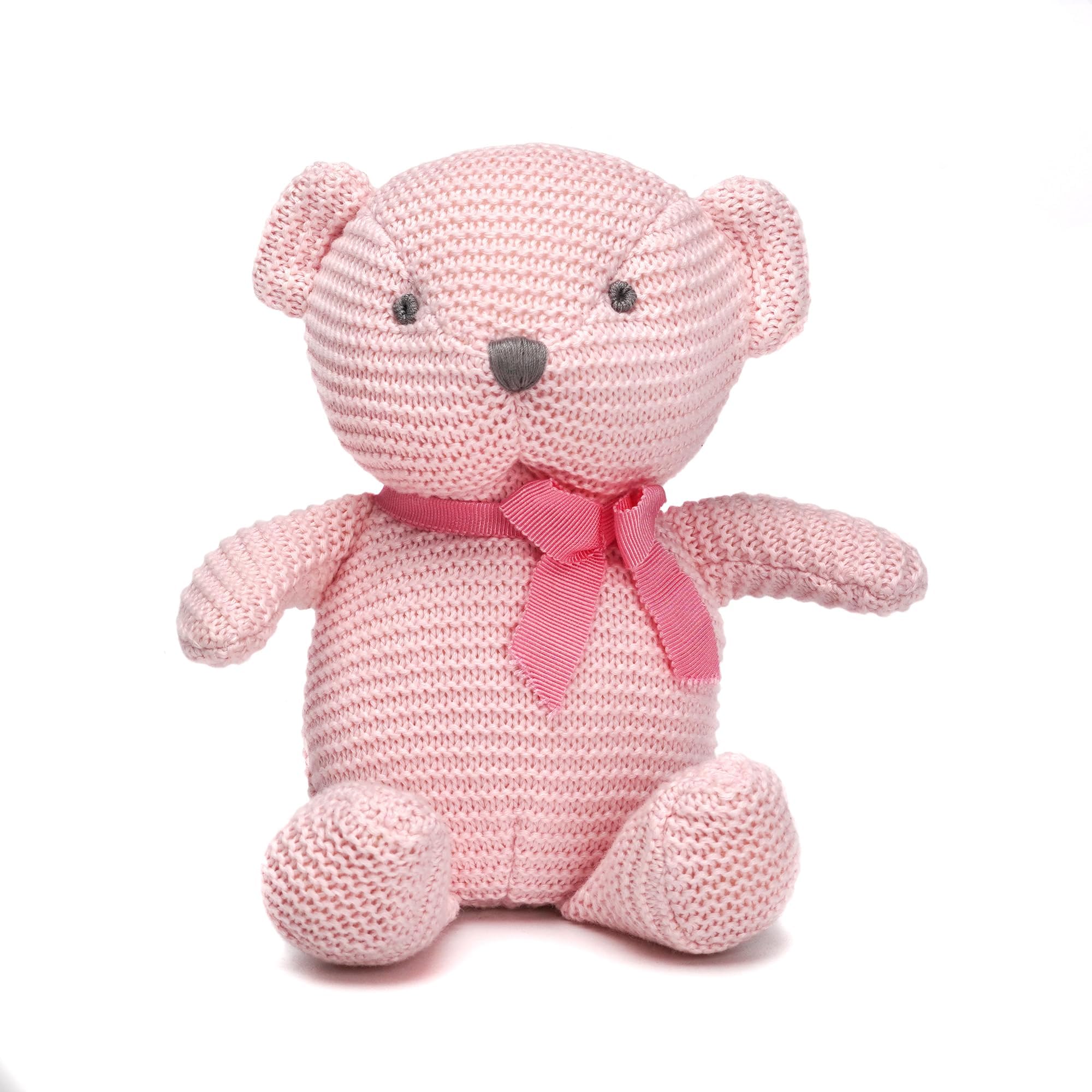 FLUFFYFUN 100% Organic Cotton Pink Teddy Bear Plush, 6.5" Baby Stuffed Animal for Newborn
