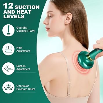 Electric Cupping Machine for Cellulite, Anti Cellulite Massager Tool with 12 Suction Modes + Heat, Rechargeable Cordless Cellulite Remover for Legs Belly Arms
