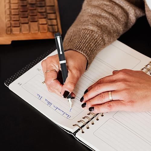 Miniatura 3 de Jaipur V2 - Pluma estilográfica recargable con pistón, pluma cursiva ultra flexible negra con punta de acero inoxidable, bolígrafos de lujo con