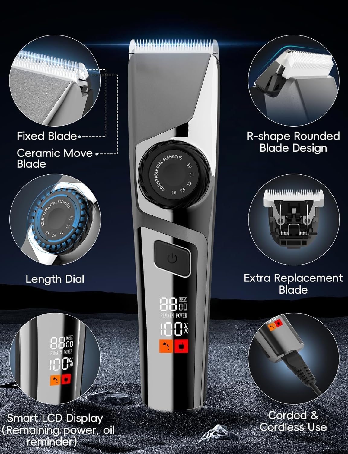 Hair Clippers for Men, Rechargeable Mens Women Hair Clippers with Extra Replacement Blade, Mens Haircut Grooming and Trimmer Kit for Beard, and Hair Clipper
