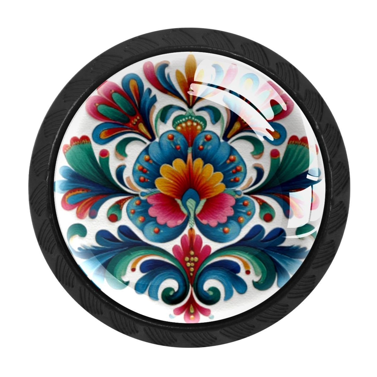 CHENZZZZ 4 Pieces Kitchen Cabinet Drawer Dresser Door Knobs Pulls Handles, Norwegian Rosemaling Folk Style Flower (63)