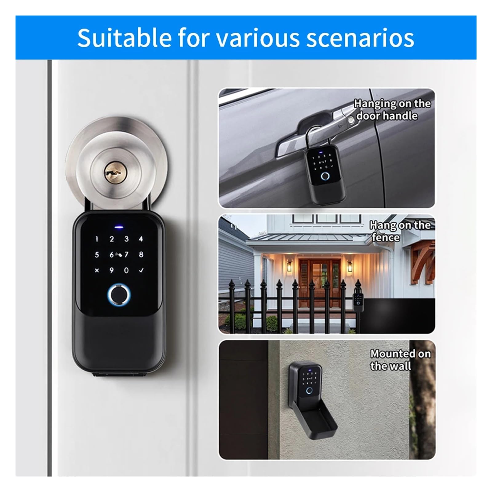 Boite a Clefs Securisee Exterieur, Coffre-fort à empreintes digitales Bluetooth, boîte de rangement étanche for clés, boîte à clés avec mot de passe, boîte de sécurité for clés montée ,Coffre Fort Dis