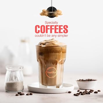 Milk Whisk with Stand - Advanced Turbine Whisk Electric Coffee Whisk with Large Illuminated On/Off Button - Handheld Mini Blender for Latte, Cappuccino, Matcha, Powder, Cream - Black