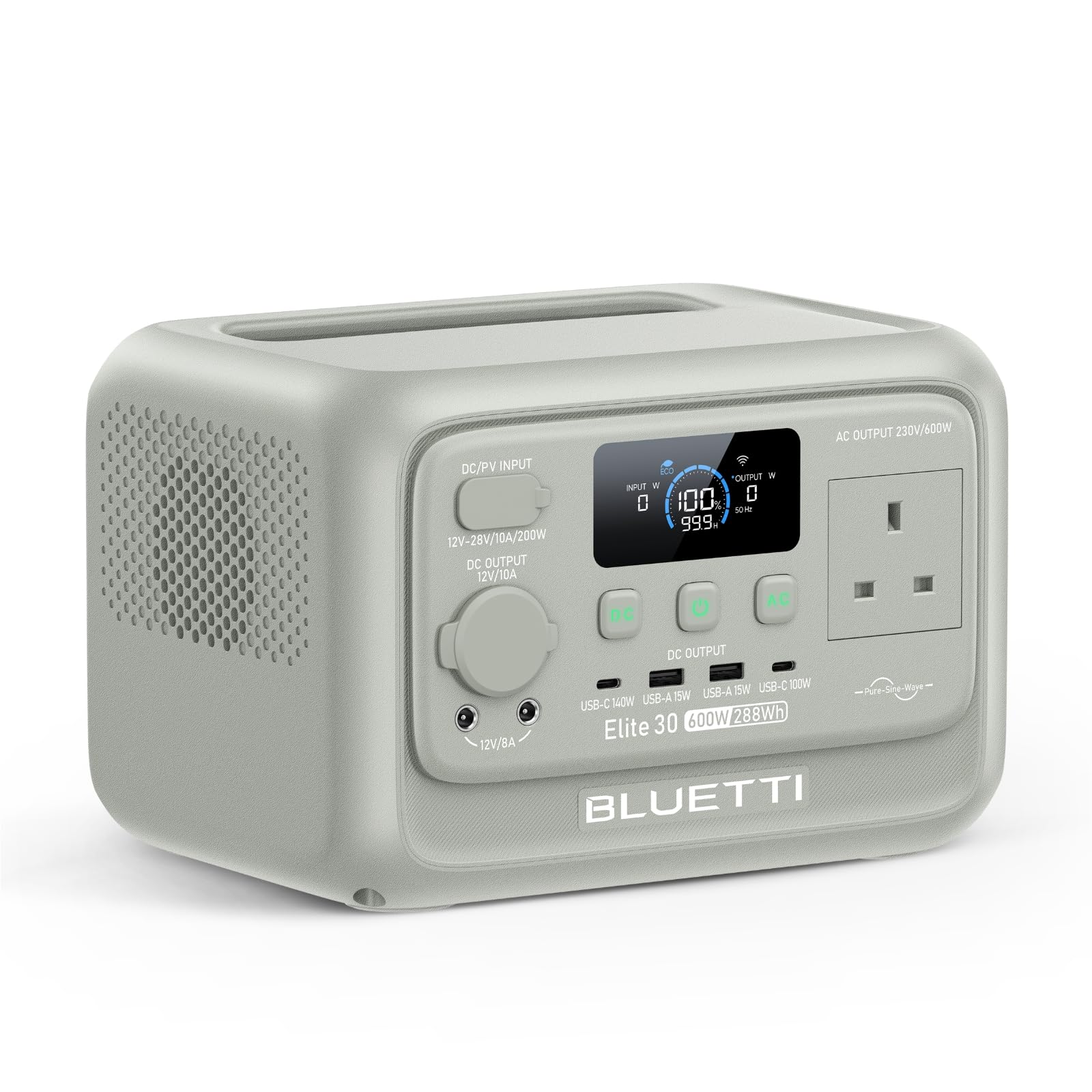 BLUETTI Portable Power Station Elite 30 V2, 288Wh LiFePO4 Battery Backup 600W, AC Outlets (Power Lifting 1500W), 0-100% in 70 Min, Solar Generator for Camping, Road Trip, Outage (Light Sand Grey)