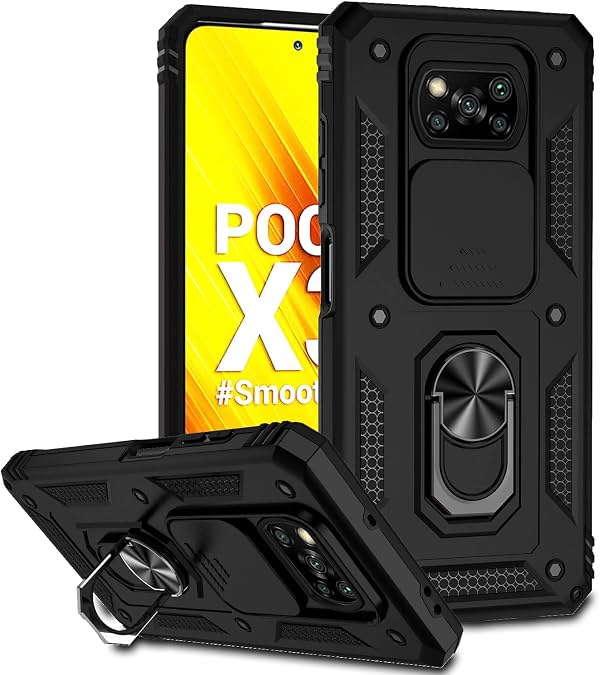Funda para Xiaomi Poco X3 / Poco X3 Pro con cubierta deslizante para lente de cámara, funda para Xiaomi Poco X3 NFC, cubierta antigolpes con absorción de impactos, negra