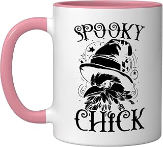 Chicken Halloween Trick Or Treat Hen Spooky Animal Farmer Ceramic Mug, Pink/White