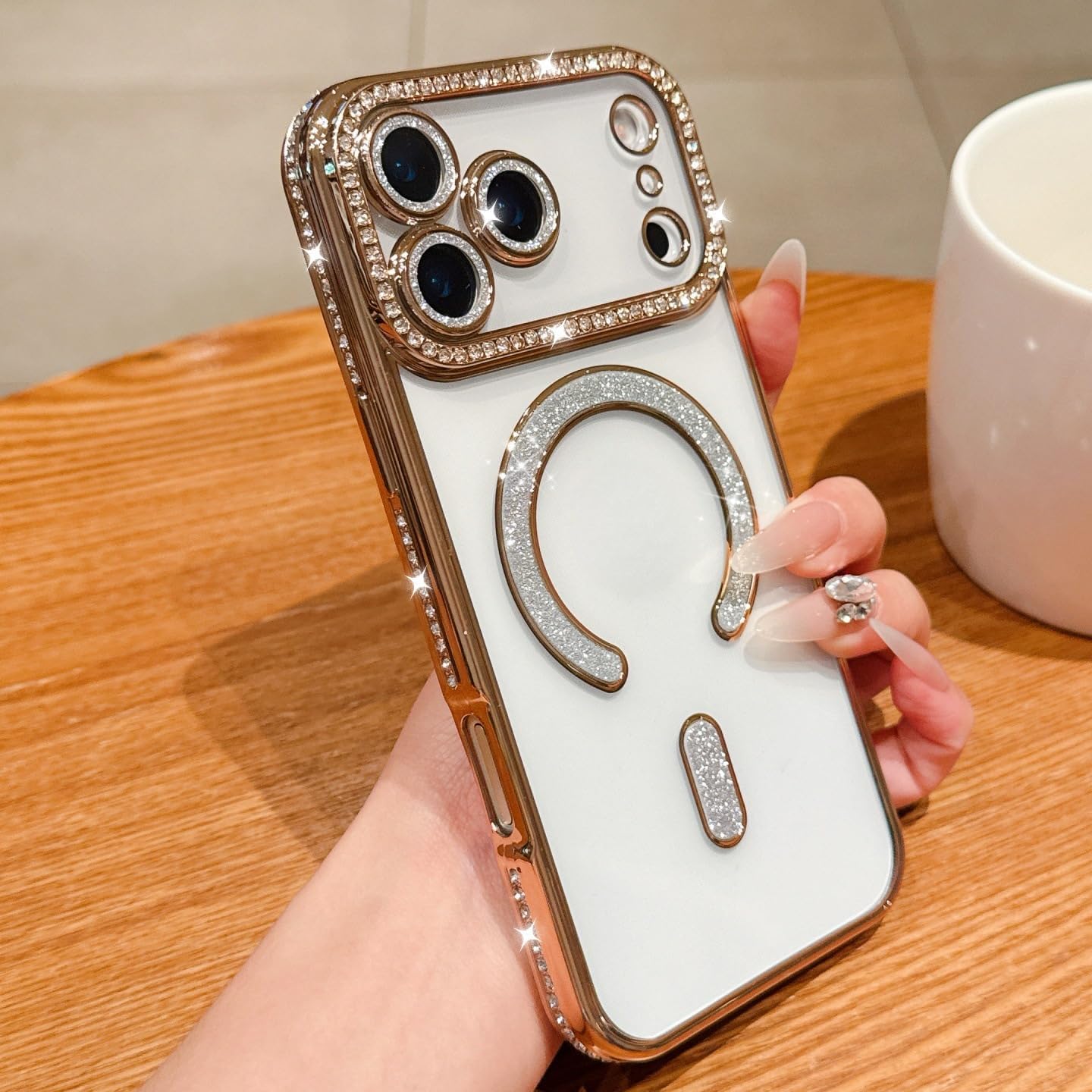 Magnetic Sparkle Diamond for iPhone 17 Pro Max Case[Compatible with MagSafe] Sparkle Diamond Camera Protection Shockproof Clear Cute Glitter Bling for Women and Girls,Gold - Image 7