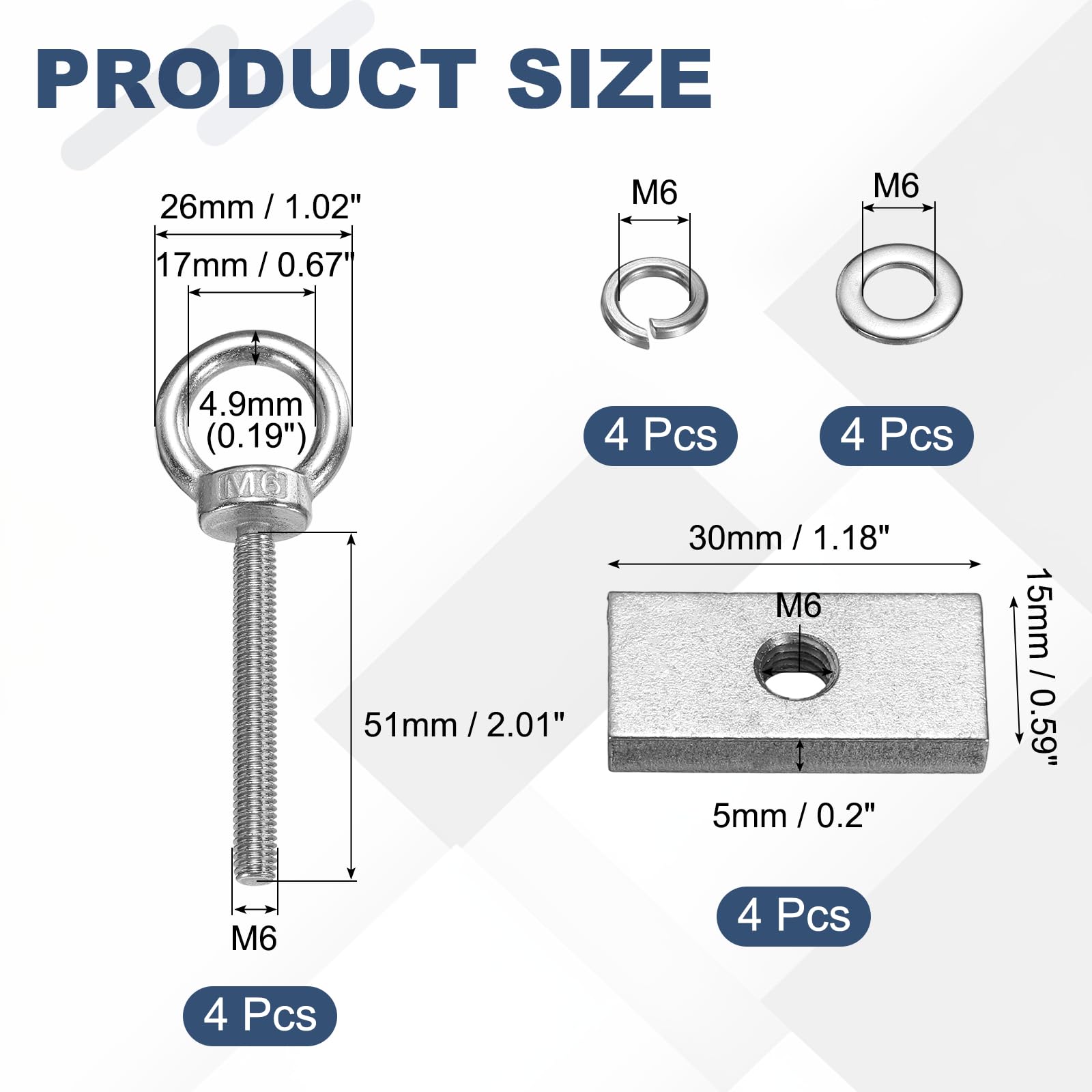 PATIKIL M6 x 50mm Eye Bolt Set - Image 2