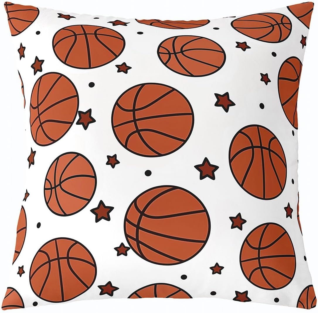 Feelyou Basketball Decor Pillowcase 24 x 24-Inch Set of 2 Ball Sports Cushion Case for Boys Girls Children Gaming Sports Throw Pillow Covers Room Decor Microfiber All Season Gift for Basketball Lover image 2