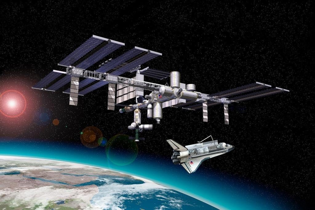 Laminated International Space Station and Shuttle Art Print Poster Dry Erase Wall Art 36x24