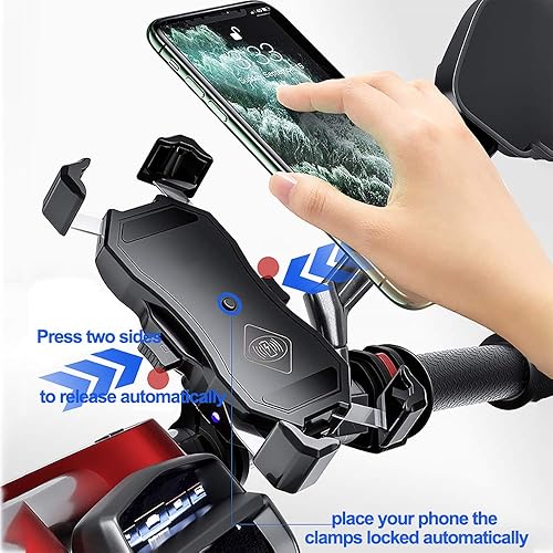 Miniatura 2 de iMESTOU Cargador rápido inalámbrico para motocicleta de 15 W Qi/USB 3.0 Soporte para teléfono 2 en 1 en manillar de 0.866-1.260 in o espejo