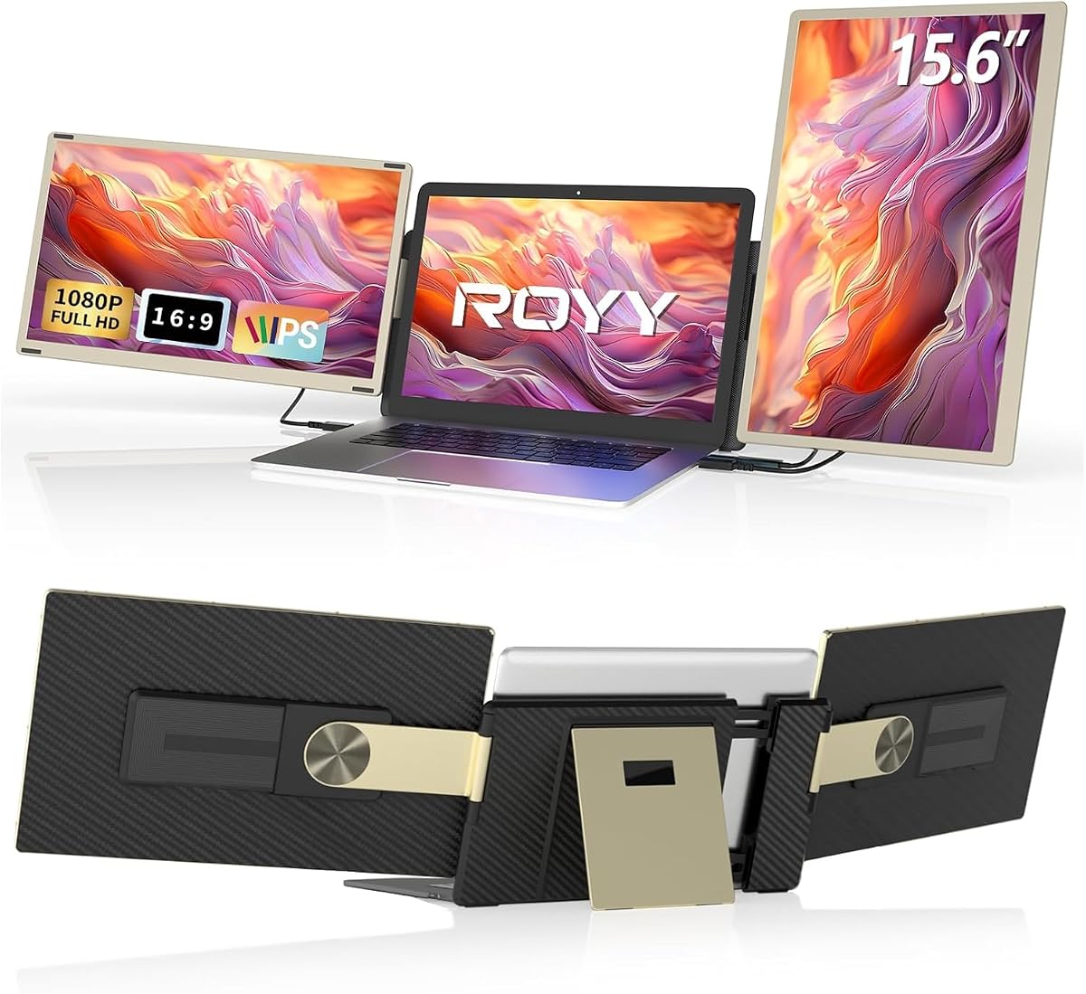 Laptop Screen Extender Triple Monitor - 15.6" Detachable Portable Monitor 120% sRGB FHD 1080P IPS 235 Degrees Rotation Extra Screen Compatible with Mac Wins Dex Chrome Fits 13-17" Laptop