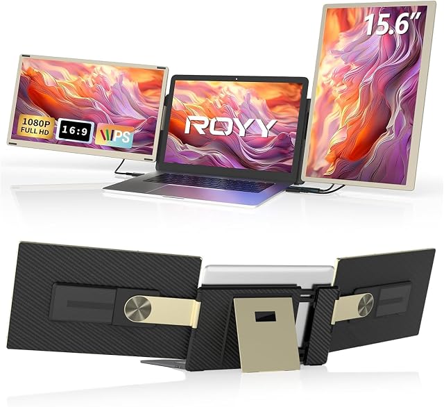 Moniteur triple Extendeur d'écran portable - 15.6" Moniteur portable amovible 120% sRGB FHD 1080P IPS 235 Degrés Rotation Écran supplémentaire compatible avec Mac Wins Dex Chrome Fits 13-17" Ordinateur portable