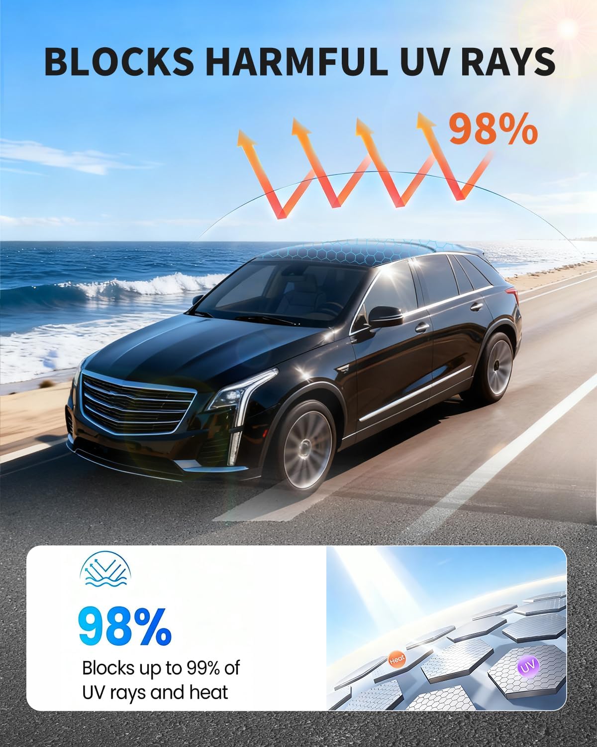 Panoramic Sunroof Sunshade Compatible with Cadillac CTS sunroof Shade and sunroof Cover for 2014 2015 2016 2017 2018 2019,22926558 (Gray)