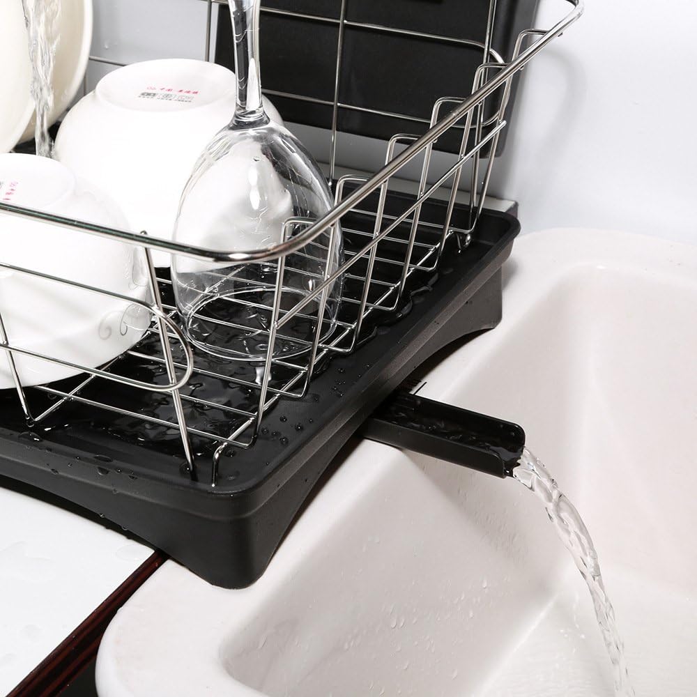 Tebery Premium Stainless Steel Countertop Dish Drying Rack Small Drain Dish Rack Perfect for 2 Person Household -16.5" L x 11" W x 5-3/4"H