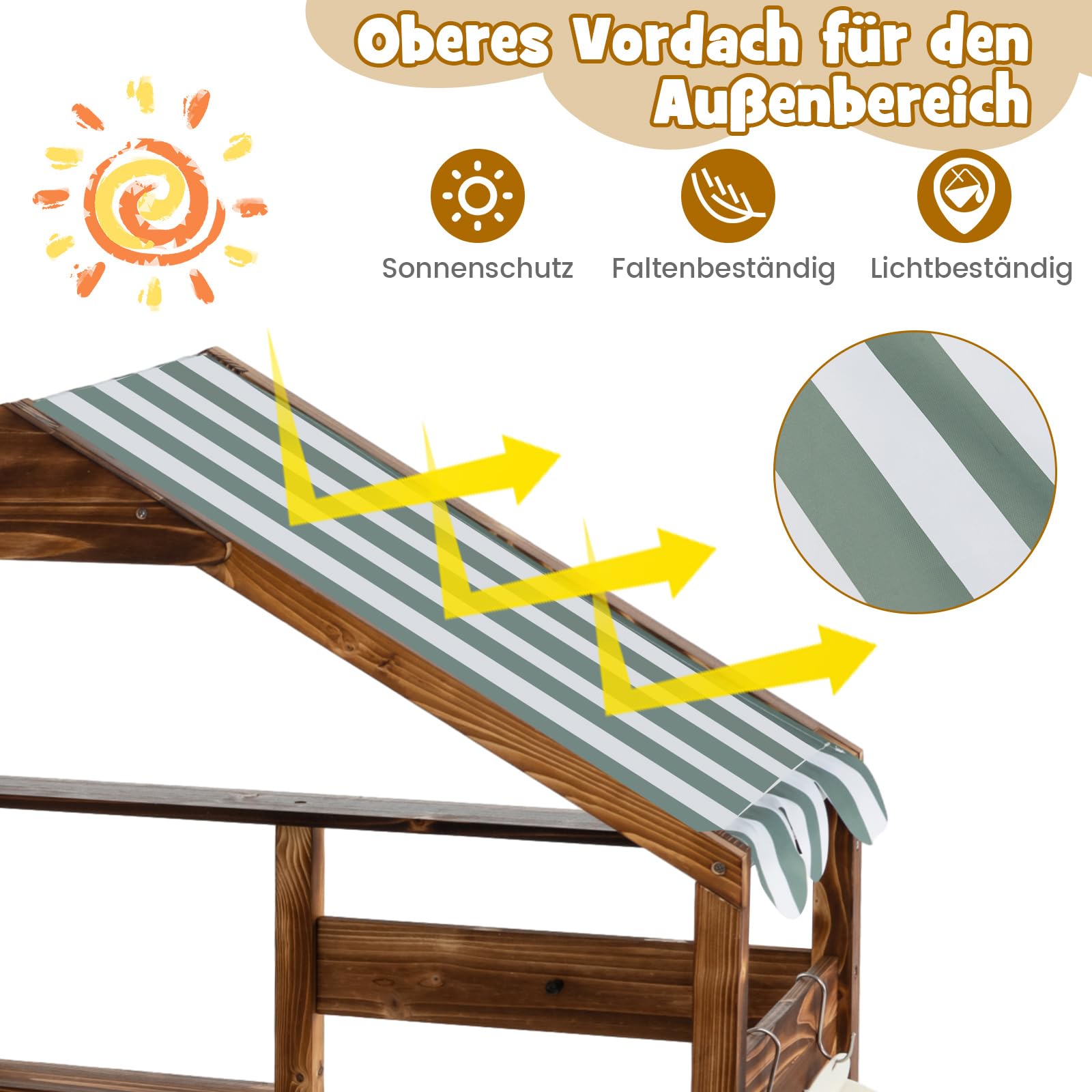COSTWAY Matschküche Kinder Outdoor, Kinderküche Massivholz mit Vordach & Wasserhahn & Spülbecken & Tafel & Blumentöpfen, Gartenküche inkl. Zubehör, Spielküche Outdoor Küche für Kinder ab 3 Jahren