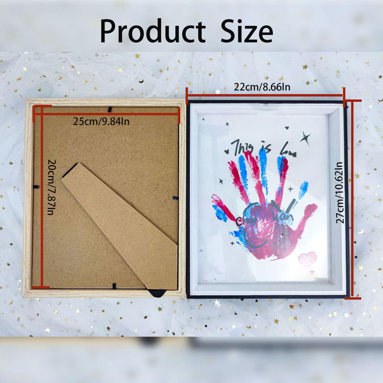 Kit D'Empreintes De Main Et Pieds Famille En Bois 25,4 Cm - Avec 8 Couleurs Et Cadre Photo