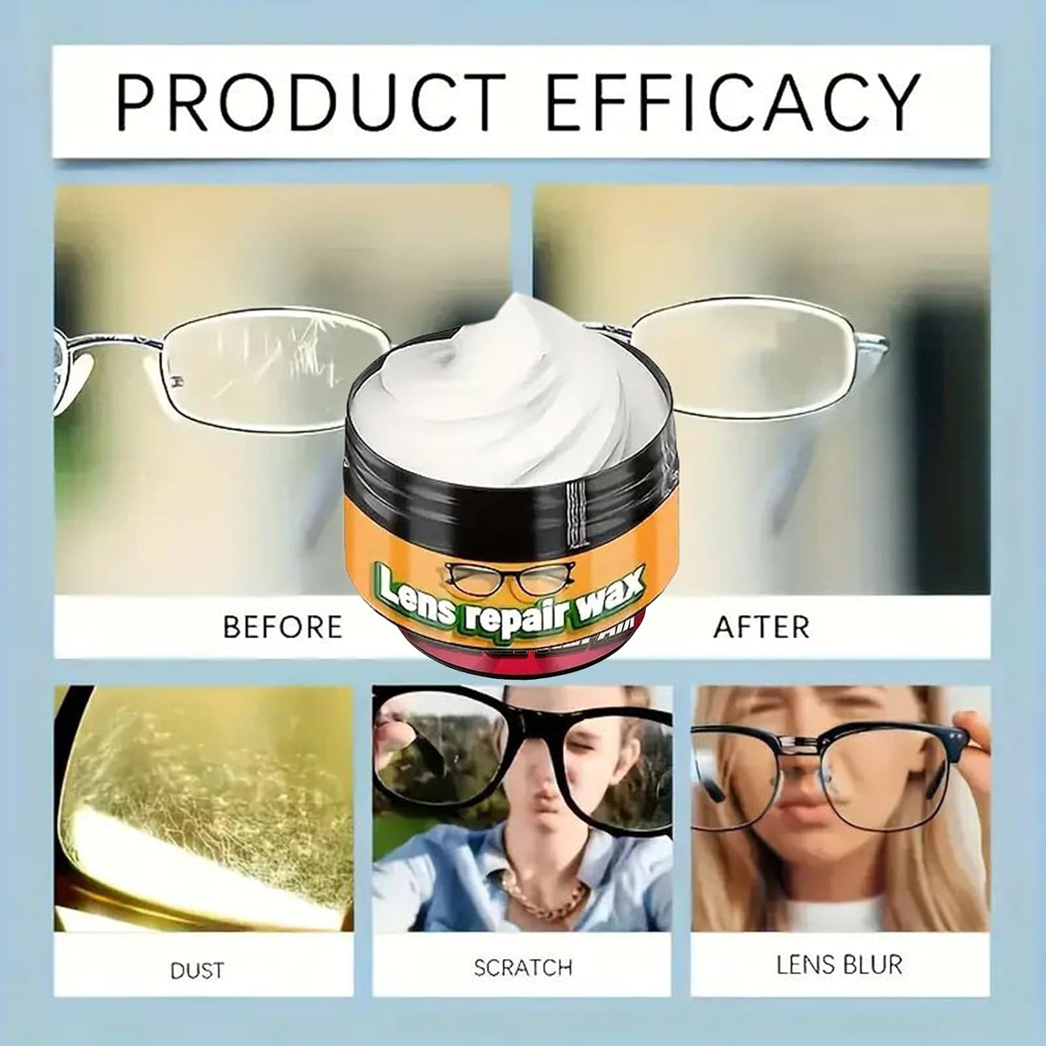 Glass Scratch Remover - 35ml Anti Fog Portable Cleaner, Glass Lens Scratch Repair Wax for Sunglass Camera Sunglasses Screen Travel Birthday Vehicle Driving Road Trip Golf Offices School Easy