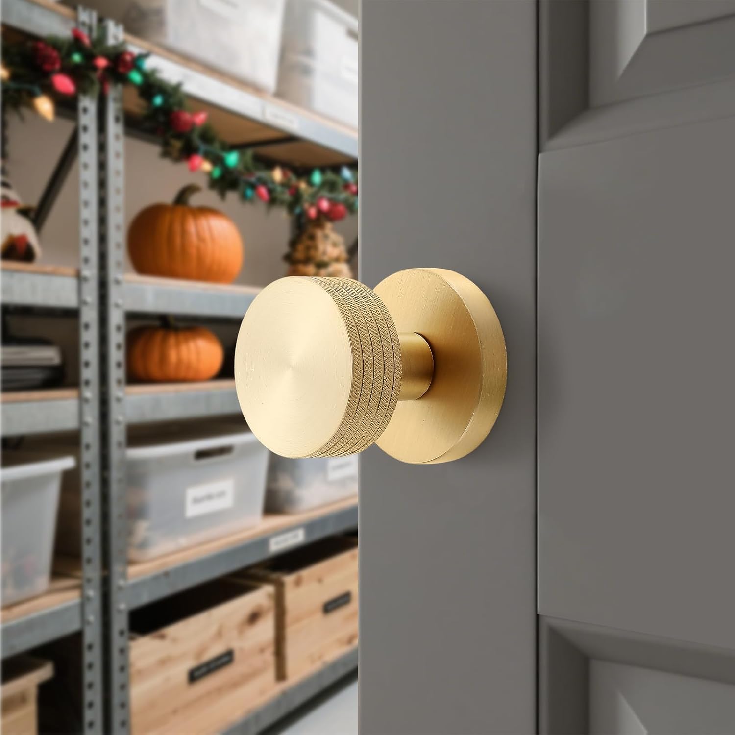 Knurled Brass Dummy Door Knobs – 2 Pack Industrial Style Decorative Handle, Solid Brass Build, Brushed Finish – Non-Turning Knob for Closet & French Doors (Brushed Brass, Double Dummy)