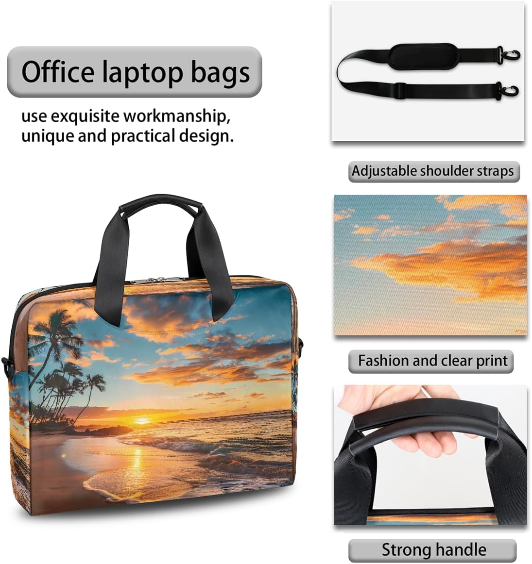 Laptop Bag Hawaiian Beach Sunset Tropical Coconut Tree Laptop Case Sleeve Messenger Bags with Shoulder Strap Briefcase for Laptop 13 14 14.5 15.6 16 in