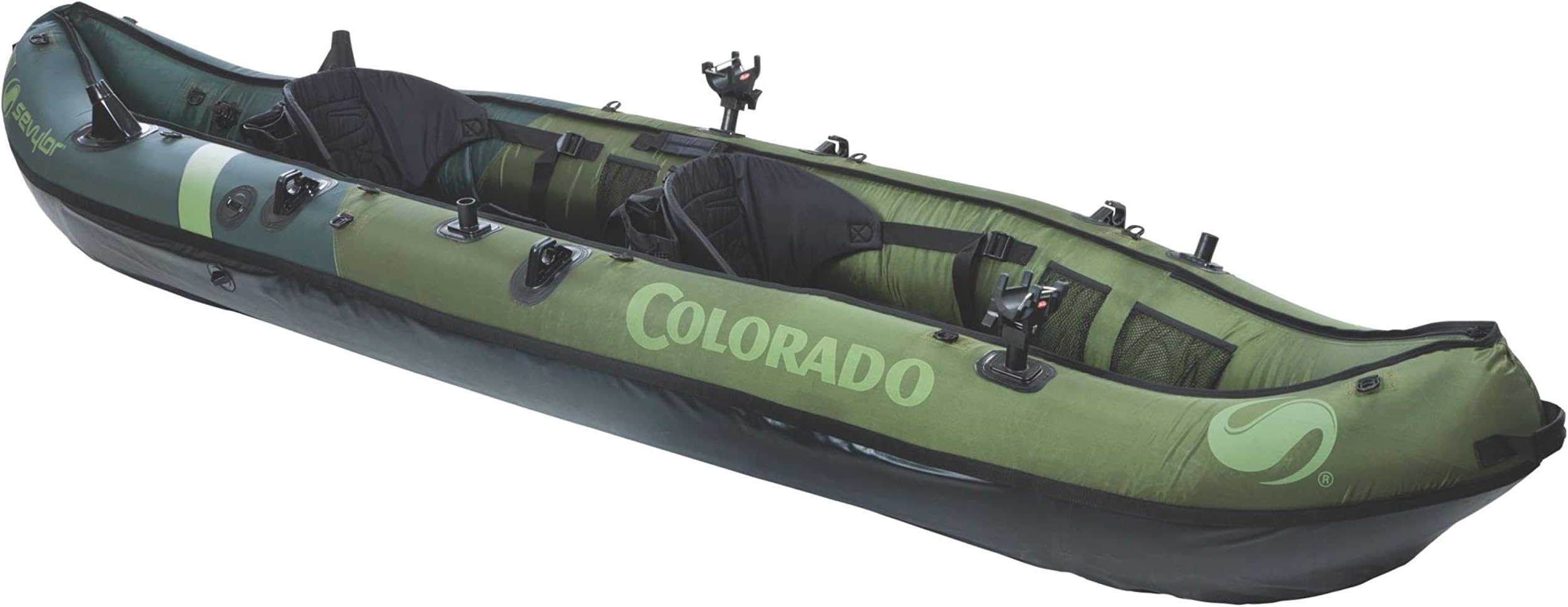 Sevylor Colorado 2-Person Inflatable Fishing Kayak Complete with Paddle & Rod Holders Adjustable Seats and Carry Handle; Kayak Can Fit Trolling Motor