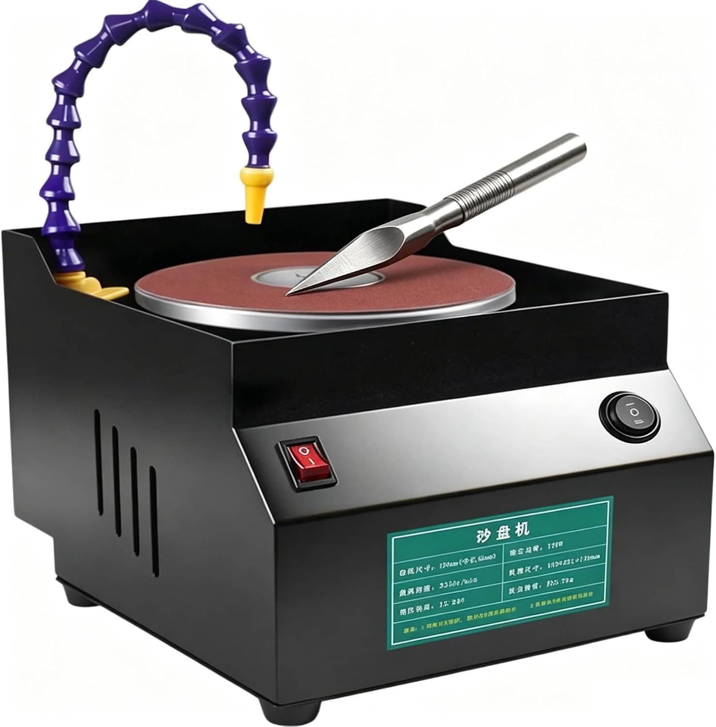 Wet Dry Bench Sander 120W 7-Speed 3350RPM | Dual-mode Wet And Dry Operation, 10 Sheets Of Sandpaper,360° Flexible Work Angle,150mm Sanding Disc