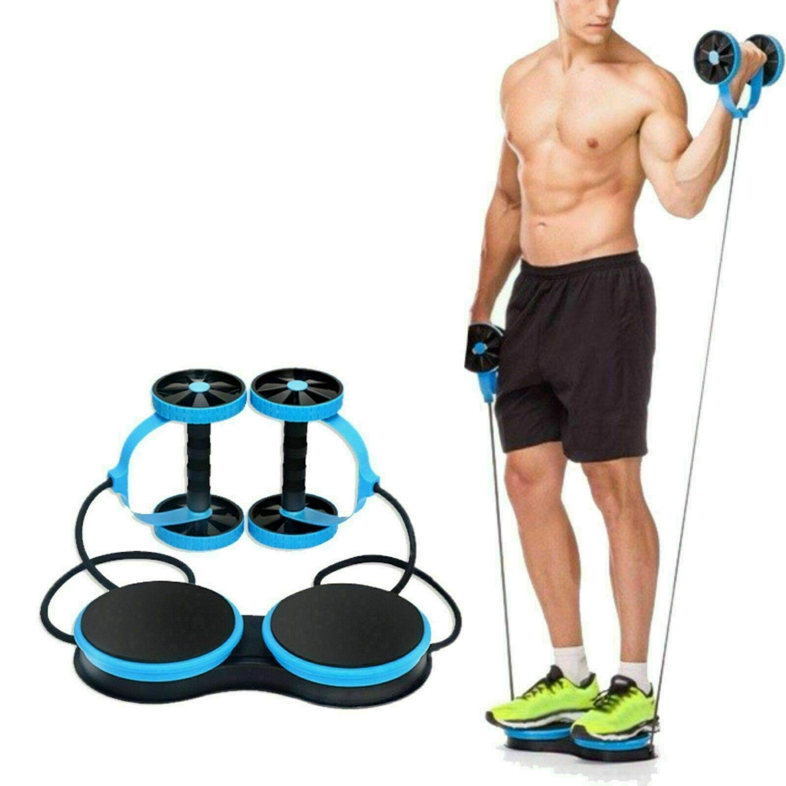 AB Roller Wheel, Blue Abdominal Exerciser Core Strength Waist  Slimming Trainer for Abs Workout, Dual Wheel with Elastic Design Home Gym