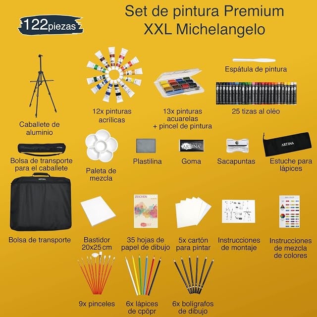 Foto 3 de 8 de Artina XXL 122 piezas set caballete pintura con maletín pinturas acrílicas