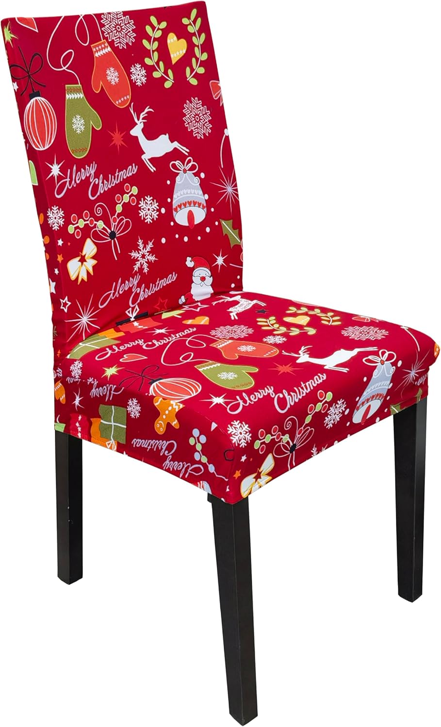 4 Pieces Christmas Xmas Spandex Stretch Washable Dining Room Chair Cover Protector Seat Slipcovers (4, Christmas Decoration Print)
