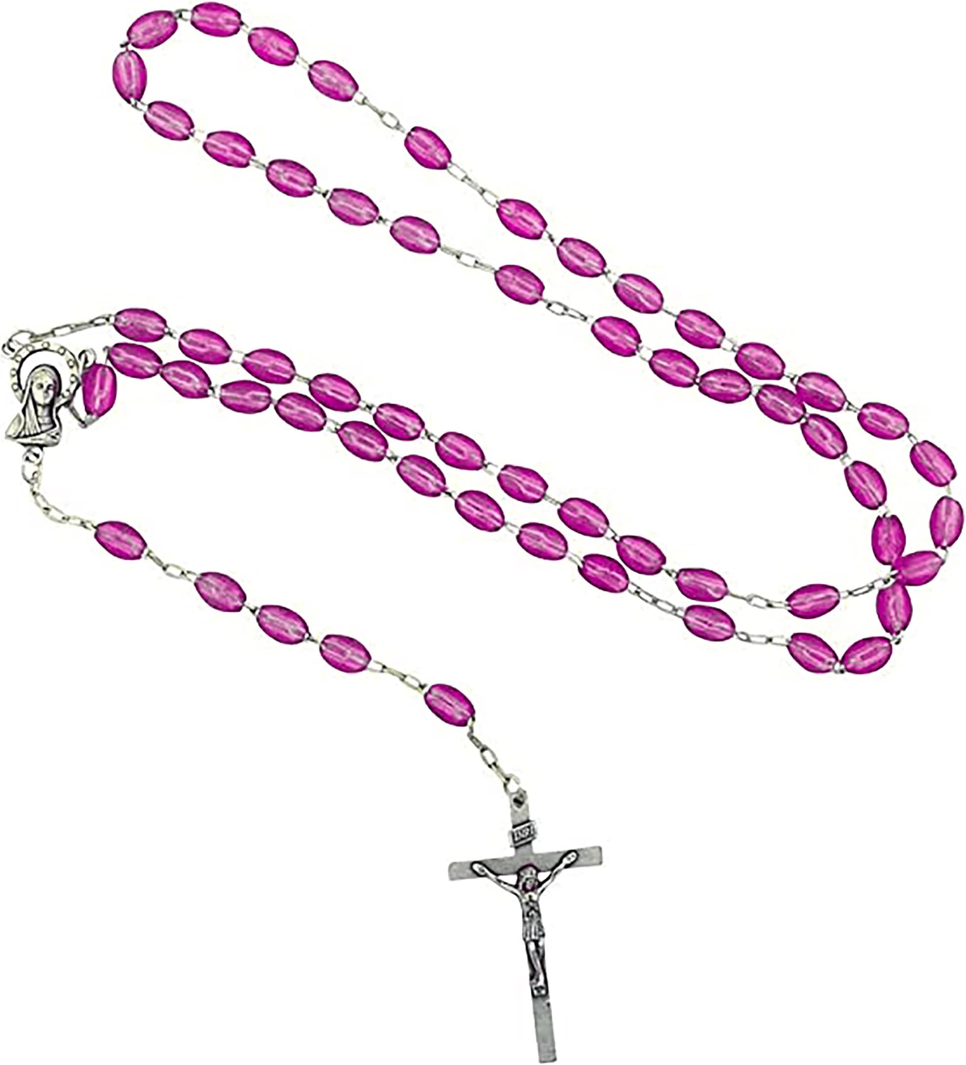 Catholic Rosary with Metal Crucifix Cross Made in Italy Miraculous Pink Oval Beads (Purple)