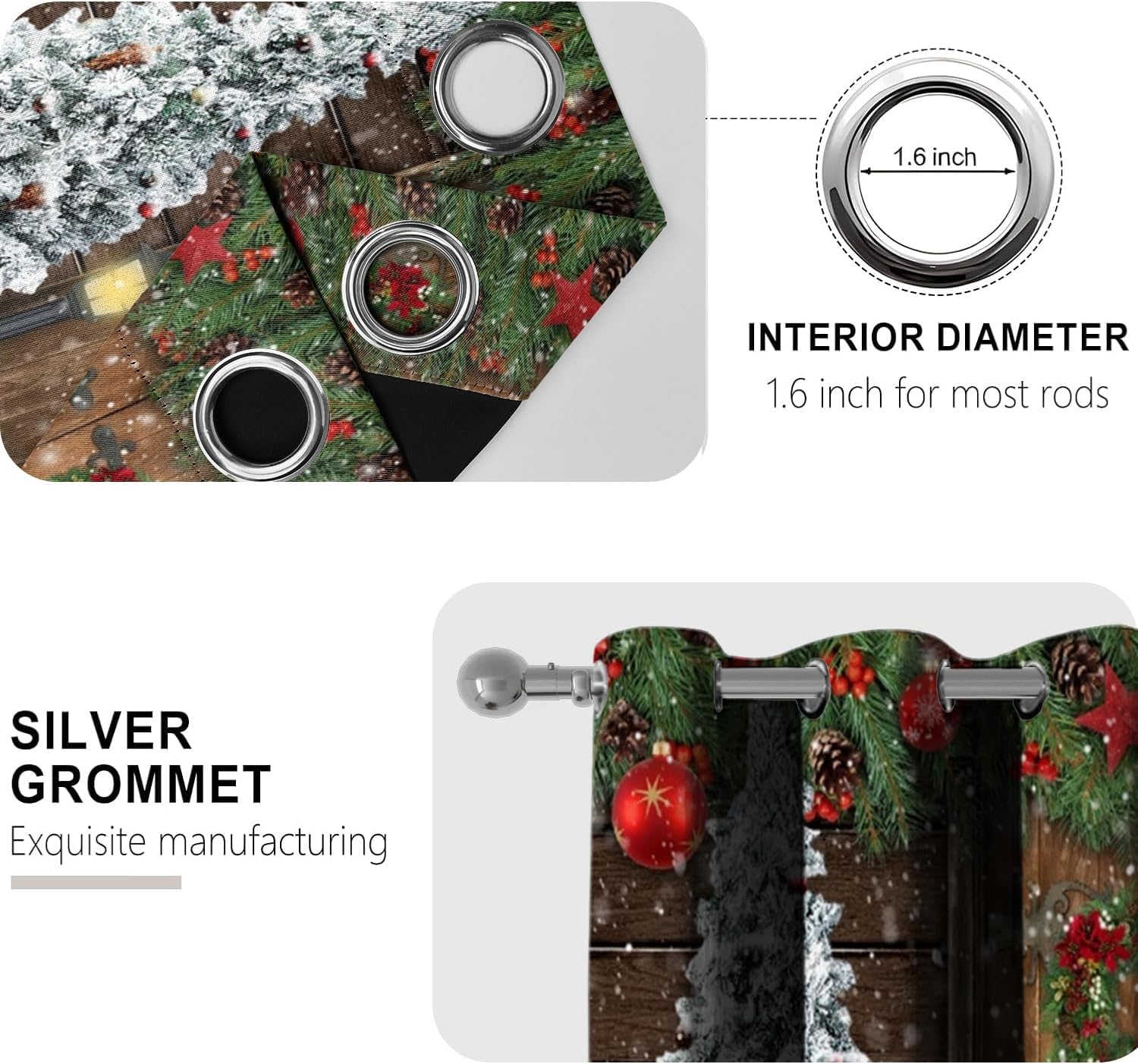 Christmas Blackout Curtains for Living Room Wood Barn Xmas Tree Wreath Black Out Curtain Panels for Bedroom Gifts Santa Grommet Thermal Insulated Room Darkening Window Drapes,52x84 inch, 2 Panels