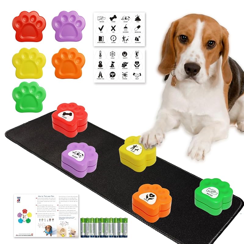 Botões de comunicação para cães ANLIKY com gravação de 30 segundos, tapete antiderrapante e 36 adesivos, 5 cores